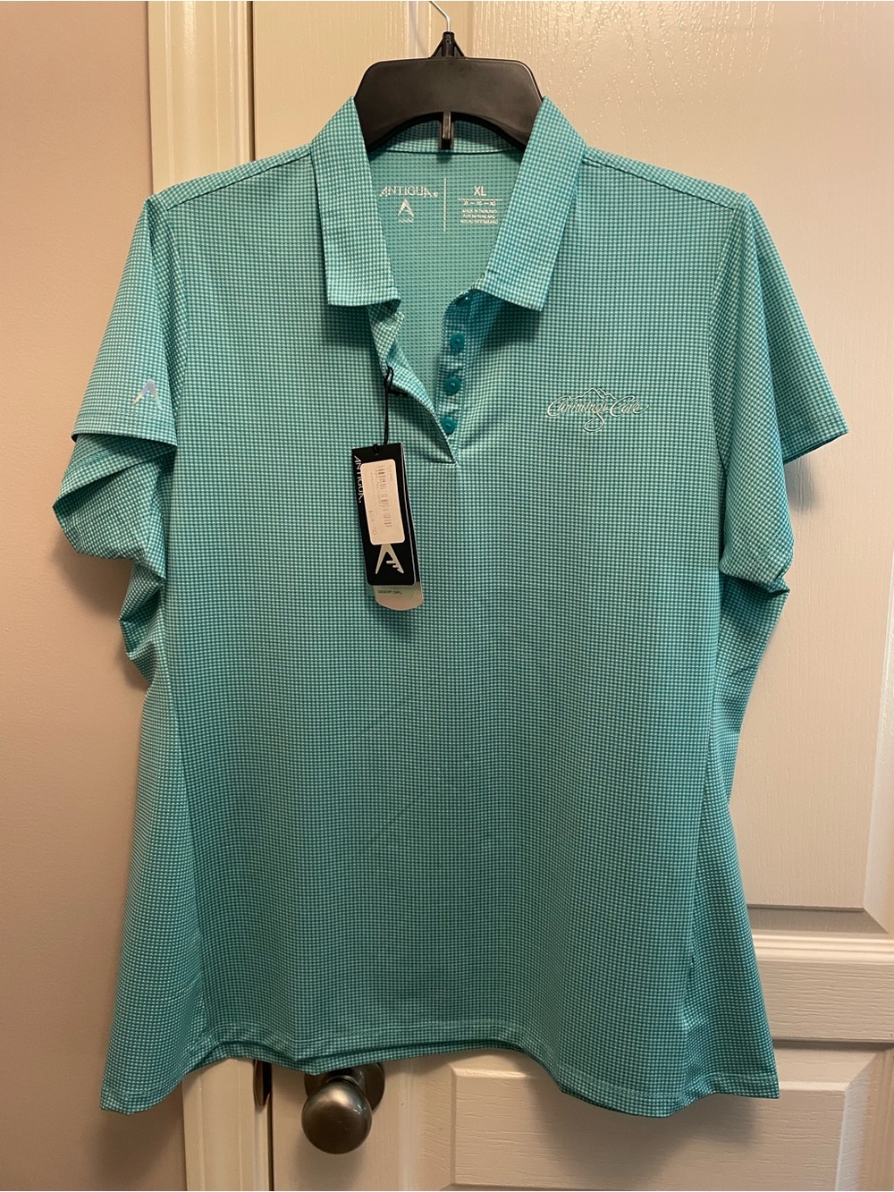 Antigua Women’s Aqua Micro-Check Polo NWT